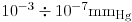 Formula: [\rm 10^{-3} \div 10^{-7} mm<sub>Hg</sub> ]