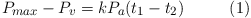 Equazione: [P<sub>max</sub> -P_v= kP_a(t_1-t_2)\eqno{(1)}]